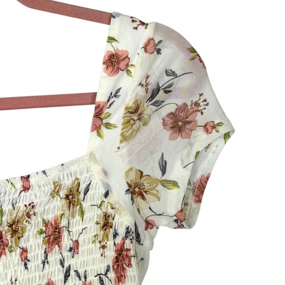 NWT Lulu's Cream pink and yellow floral print Ruched corset crop top Size Medium - Picture 10 of 11